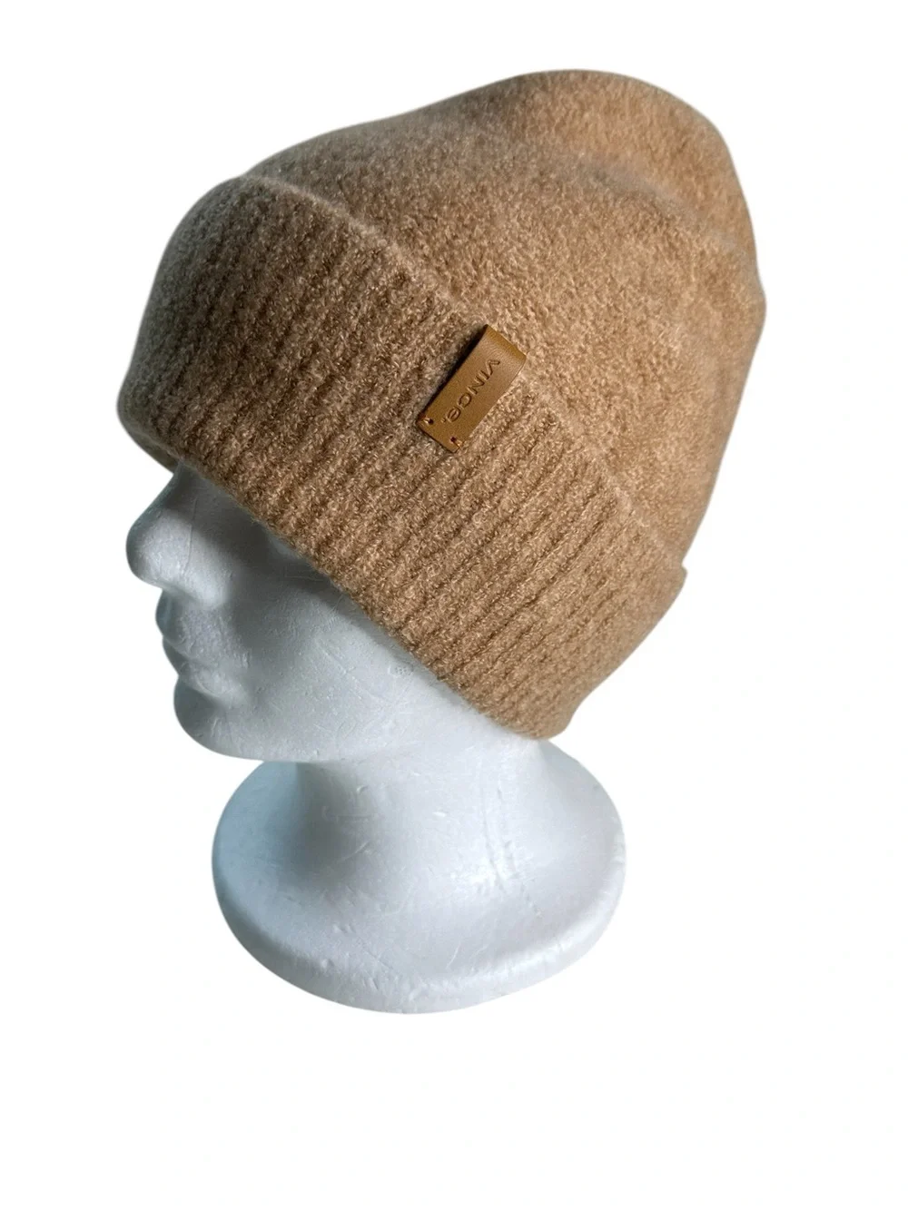 Vince Camel Bouclé Knit Beanie Hat Merino Wool Cashmere Blend Logo Patch OS NWT!
